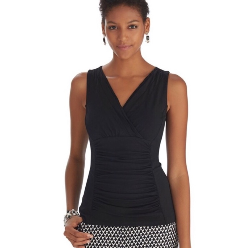 WHBM Sleeveless Shirred Surplice Shell Top